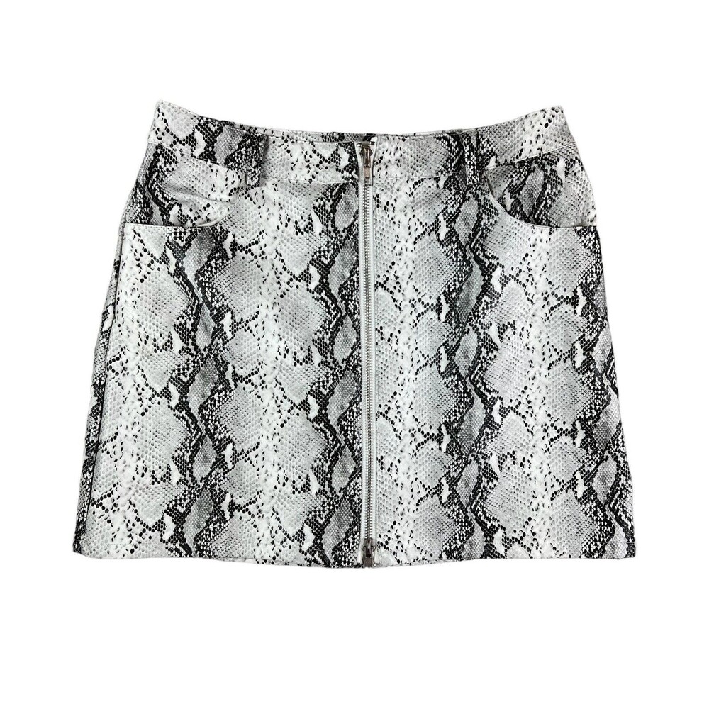 Cloud Ten Women's Front Zip Faux Leather Snake Print Pleather Mini Skirt Size M